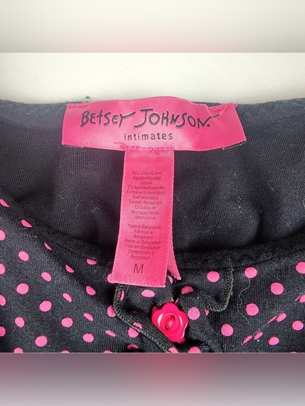 Bestey Johnson Intimate Black and Pink Polka Dot Nighty Adjustable Straps Size M - Picture 2 of 3